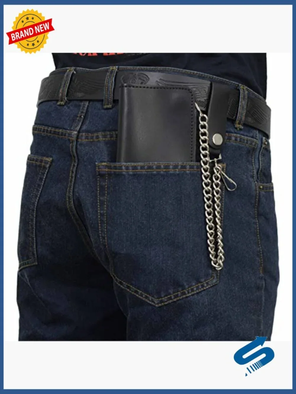 Men's Bifold Leather Wallet with Anti-Theft Chain